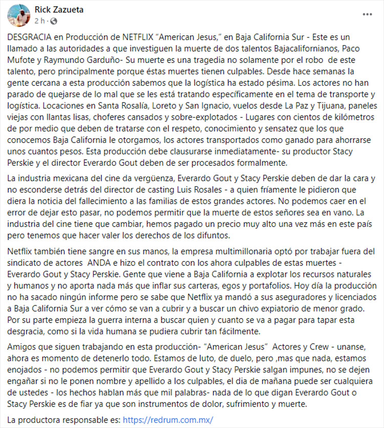 Denuncian negligencia de Netflix, en muerte de actores tijuanenses 3 Rick Zazueta