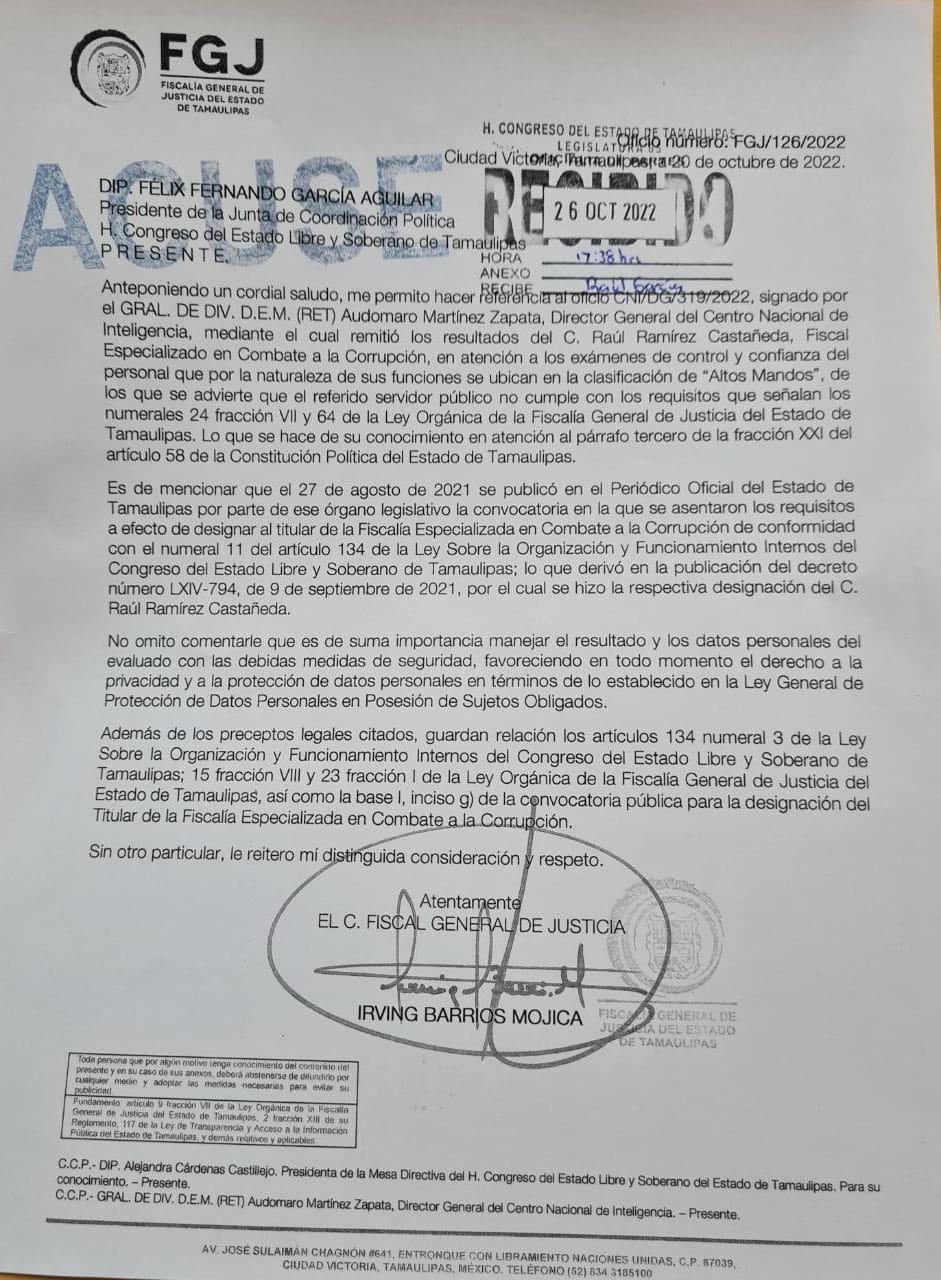 Tamaulipas reprueba en combate a la corrupción 10 Foto4. Oficio examen de control y confianza