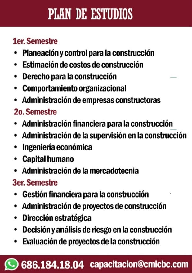 Lanza CMIC Baja California Maestría en Negocios de la Construcción 3 cmic maestría plan