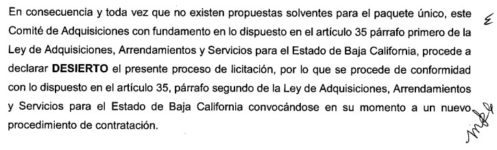licitación desierta