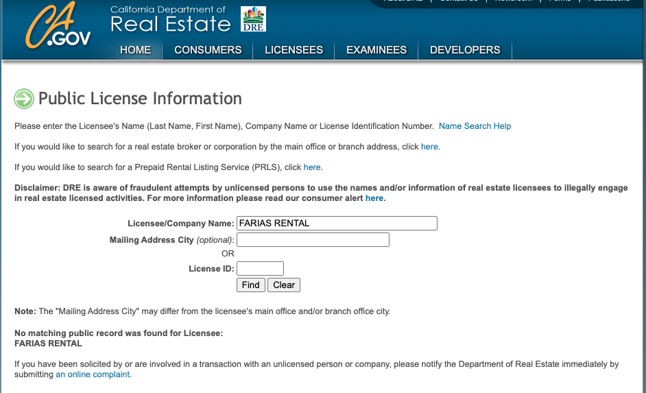 INSERT 4 Sistema de licencias de empresas inmobiliarias de California