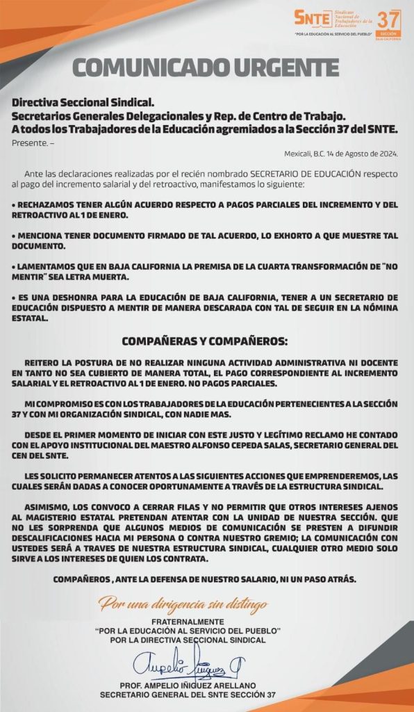 sección 37 comunicado