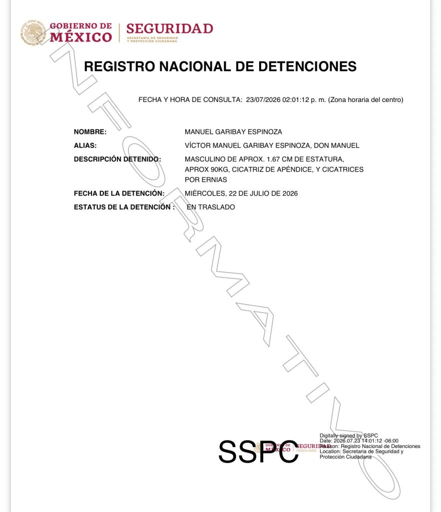 Detienen a Manuel Garibay Espinoza, líder del grupo criminal “Los Garibay” 1 WhatsApp Image 2026 07 23 at 1.29.16 PM 1
