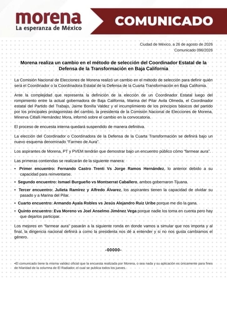 El Radiador: Mundo de caramelo 1 Comunicado Morena Baja California Oficial